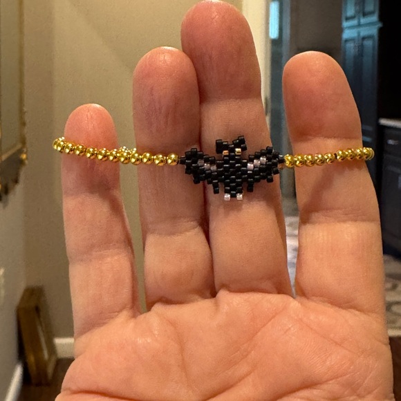 Handcrafted Black and Gold Beaded Bat Stretch Bracelet - Picture 5 of 5